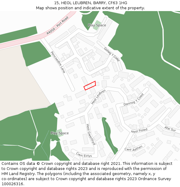 15, HEOL LEUBREN, BARRY, CF63 1HG: Location map and indicative extent of plot