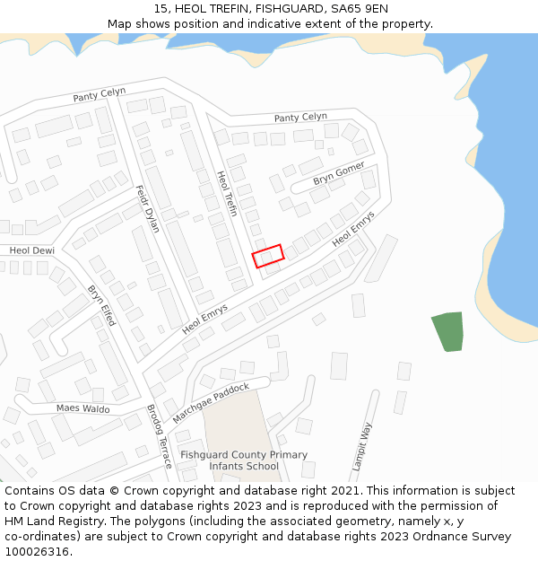 15, HEOL TREFIN, FISHGUARD, SA65 9EN: Location map and indicative extent of plot