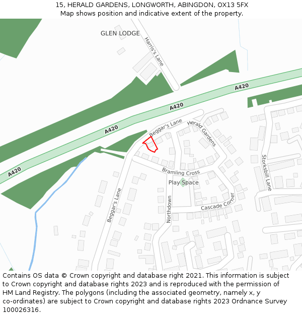 15, HERALD GARDENS, LONGWORTH, ABINGDON, OX13 5FX: Location map and indicative extent of plot