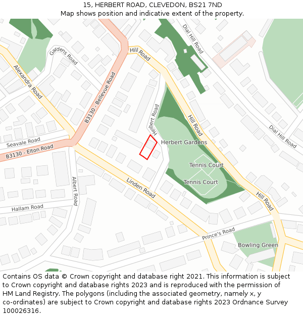 15, HERBERT ROAD, CLEVEDON, BS21 7ND: Location map and indicative extent of plot