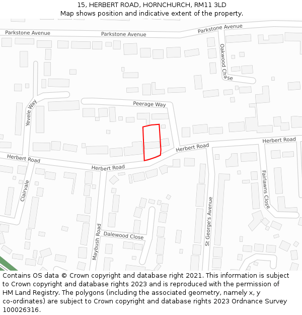 15, HERBERT ROAD, HORNCHURCH, RM11 3LD: Location map and indicative extent of plot