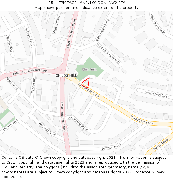 15, HERMITAGE LANE, LONDON, NW2 2EY: Location map and indicative extent of plot
