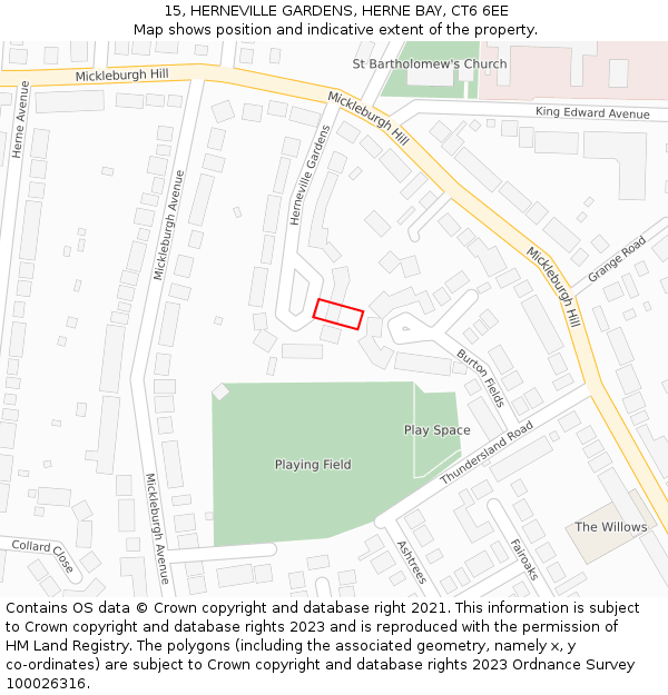 15, HERNEVILLE GARDENS, HERNE BAY, CT6 6EE: Location map and indicative extent of plot