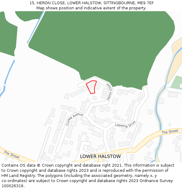 15, HERON CLOSE, LOWER HALSTOW, SITTINGBOURNE, ME9 7EF: Location map and indicative extent of plot