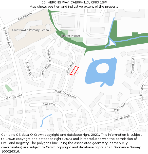 15, HERONS WAY, CAERPHILLY, CF83 1SW: Location map and indicative extent of plot