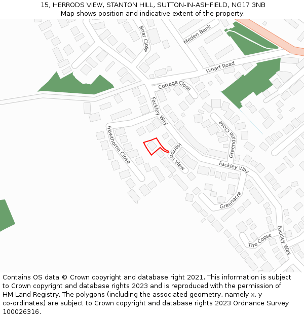 15, HERRODS VIEW, STANTON HILL, SUTTON-IN-ASHFIELD, NG17 3NB: Location map and indicative extent of plot