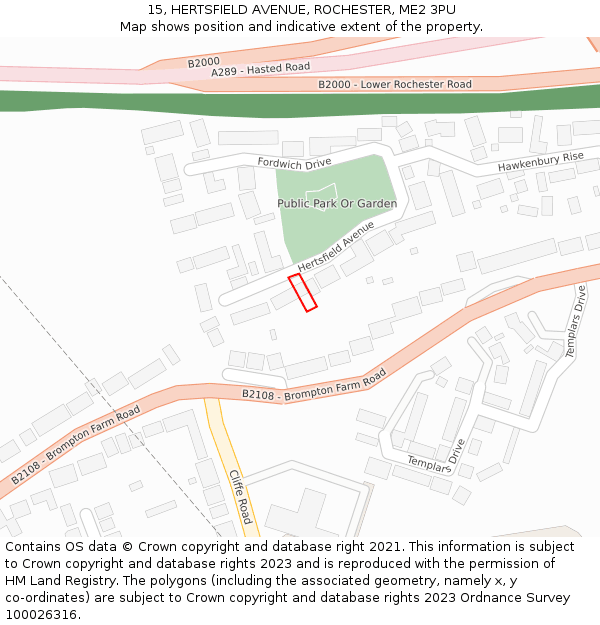 15, HERTSFIELD AVENUE, ROCHESTER, ME2 3PU: Location map and indicative extent of plot
