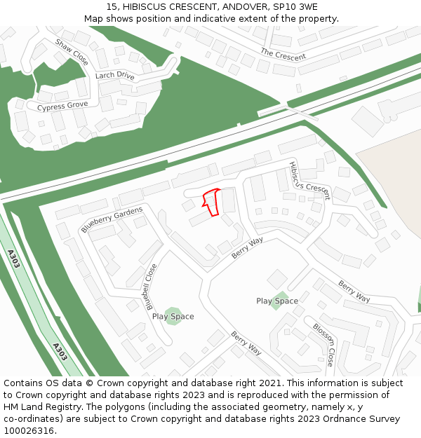 15, HIBISCUS CRESCENT, ANDOVER, SP10 3WE: Location map and indicative extent of plot