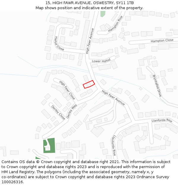 15, HIGH FAWR AVENUE, OSWESTRY, SY11 1TB: Location map and indicative extent of plot