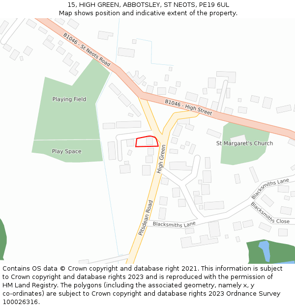 15, HIGH GREEN, ABBOTSLEY, ST NEOTS, PE19 6UL: Location map and indicative extent of plot
