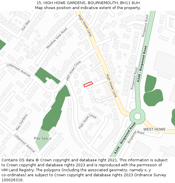 15, HIGH HOWE GARDENS, BOURNEMOUTH, BH11 9UH: Location map and indicative extent of plot