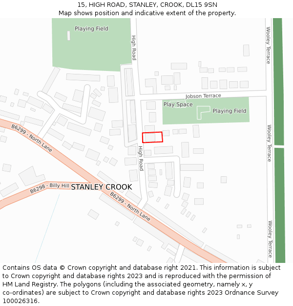 15, HIGH ROAD, STANLEY, CROOK, DL15 9SN: Location map and indicative extent of plot