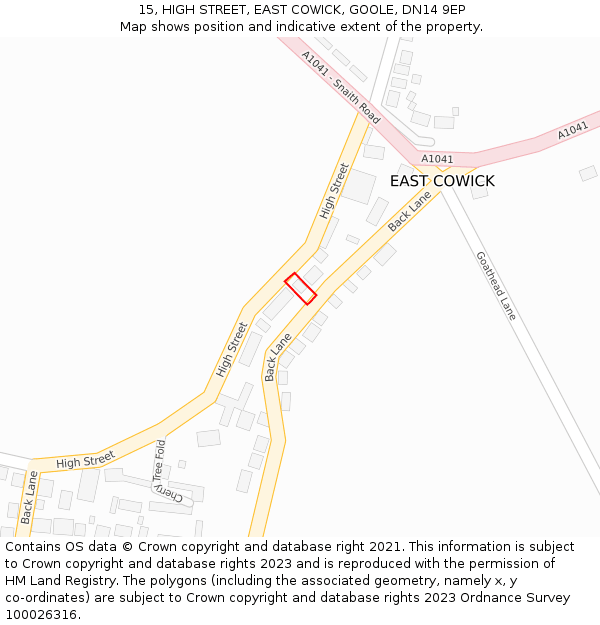 15, HIGH STREET, EAST COWICK, GOOLE, DN14 9EP: Location map and indicative extent of plot