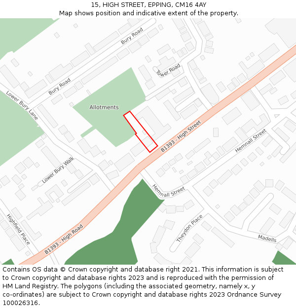 15, HIGH STREET, EPPING, CM16 4AY: Location map and indicative extent of plot