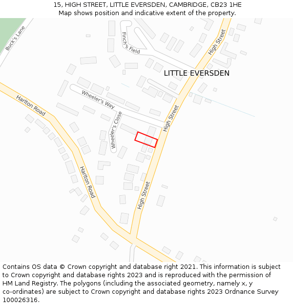 15, HIGH STREET, LITTLE EVERSDEN, CAMBRIDGE, CB23 1HE: Location map and indicative extent of plot