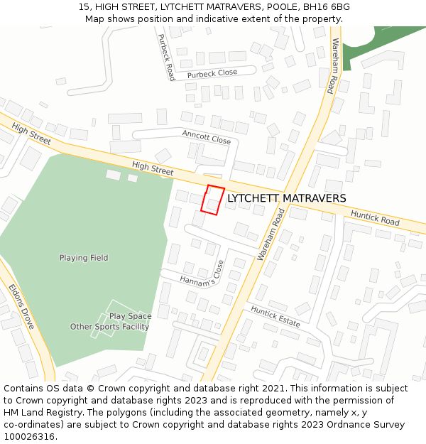 15, HIGH STREET, LYTCHETT MATRAVERS, POOLE, BH16 6BG: Location map and indicative extent of plot