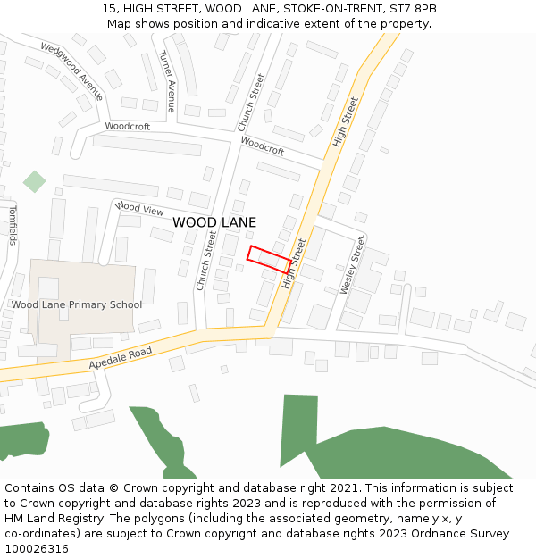 15, HIGH STREET, WOOD LANE, STOKE-ON-TRENT, ST7 8PB: Location map and indicative extent of plot