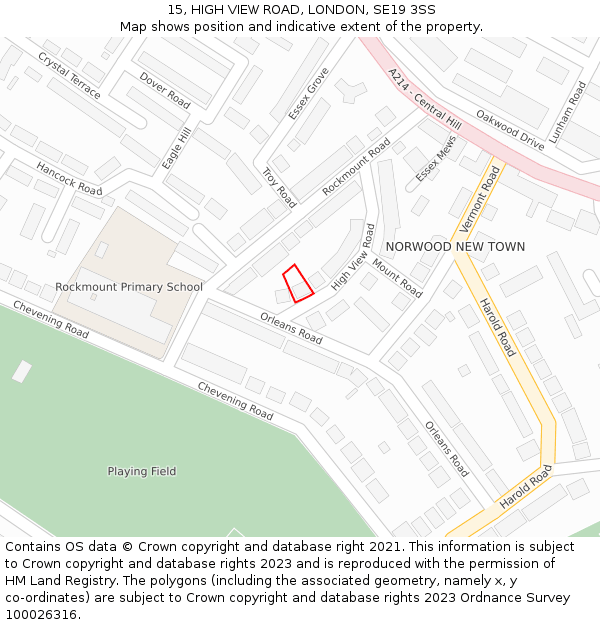 15, HIGH VIEW ROAD, LONDON, SE19 3SS: Location map and indicative extent of plot