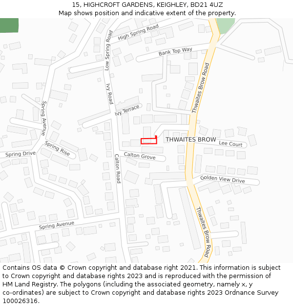 15, HIGHCROFT GARDENS, KEIGHLEY, BD21 4UZ: Location map and indicative extent of plot