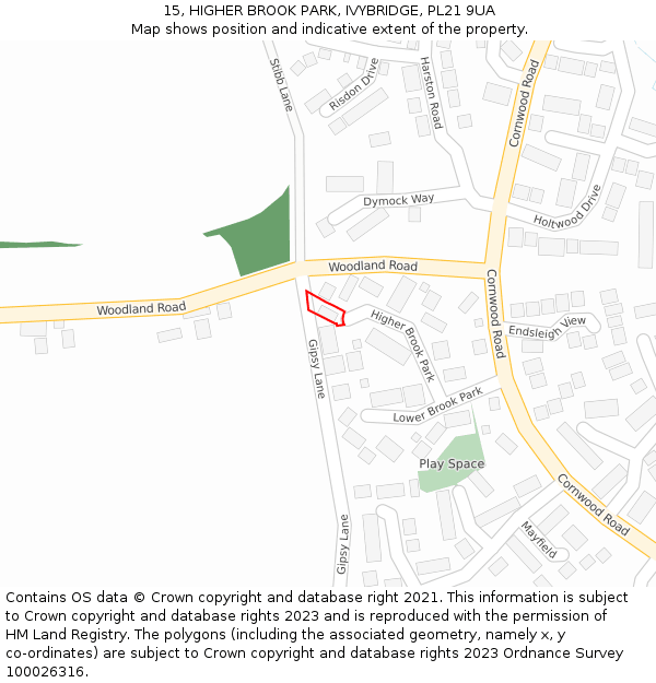 15, HIGHER BROOK PARK, IVYBRIDGE, PL21 9UA: Location map and indicative extent of plot