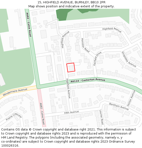 15, HIGHFIELD AVENUE, BURNLEY, BB10 2PR: Location map and indicative extent of plot