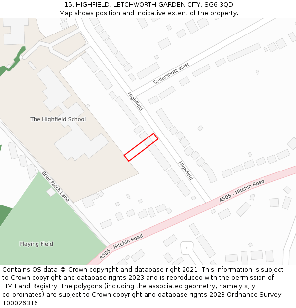 15, HIGHFIELD, LETCHWORTH GARDEN CITY, SG6 3QD: Location map and indicative extent of plot