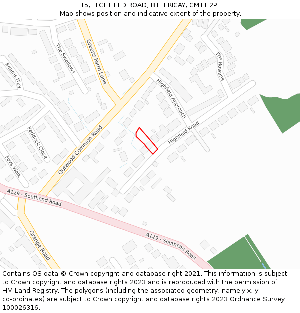 15, HIGHFIELD ROAD, BILLERICAY, CM11 2PF: Location map and indicative extent of plot
