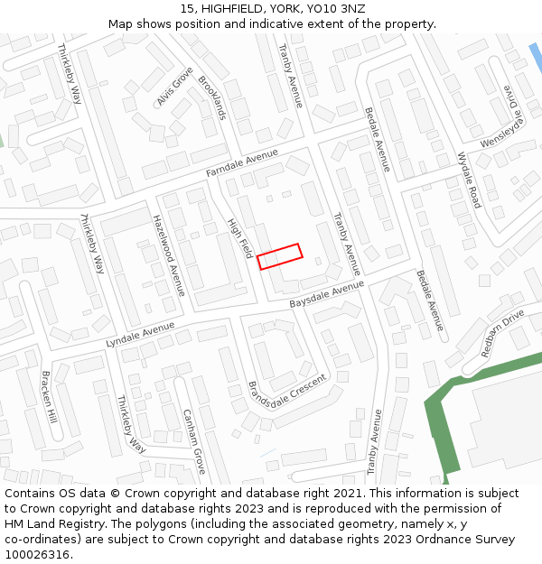 15, HIGHFIELD, YORK, YO10 3NZ: Location map and indicative extent of plot