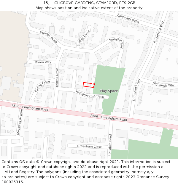 15, HIGHGROVE GARDENS, STAMFORD, PE9 2GR: Location map and indicative extent of plot