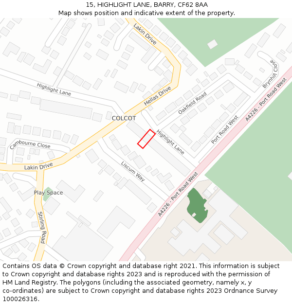 15, HIGHLIGHT LANE, BARRY, CF62 8AA: Location map and indicative extent of plot