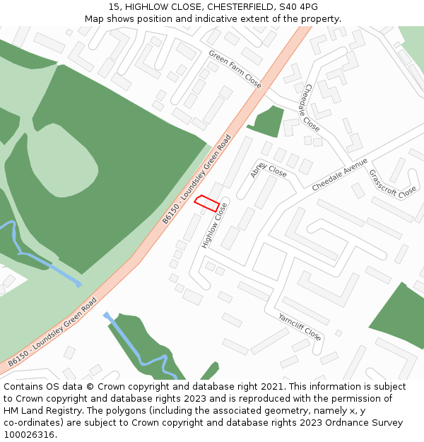 15, HIGHLOW CLOSE, CHESTERFIELD, S40 4PG: Location map and indicative extent of plot