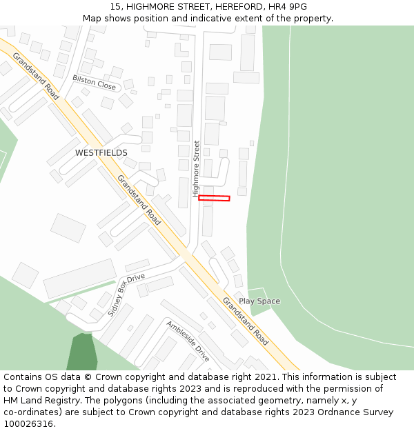 15, HIGHMORE STREET, HEREFORD, HR4 9PG: Location map and indicative extent of plot