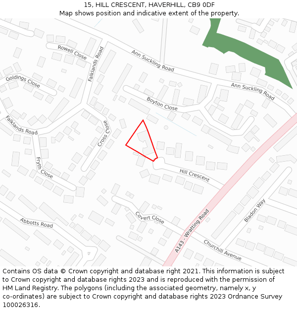 15, HILL CRESCENT, HAVERHILL, CB9 0DF: Location map and indicative extent of plot