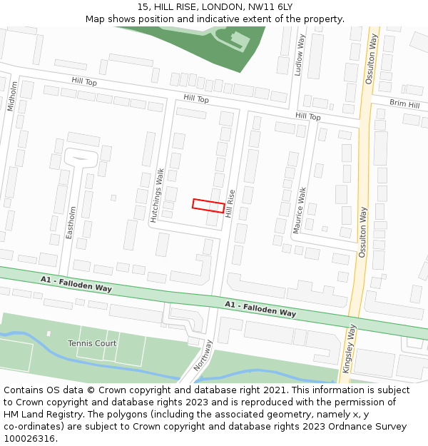 15, HILL RISE, LONDON, NW11 6LY: Location map and indicative extent of plot