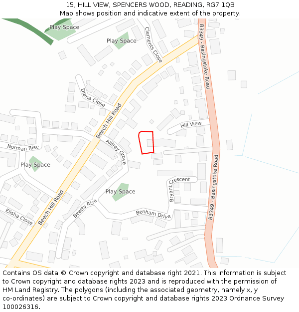 15, HILL VIEW, SPENCERS WOOD, READING, RG7 1QB: Location map and indicative extent of plot