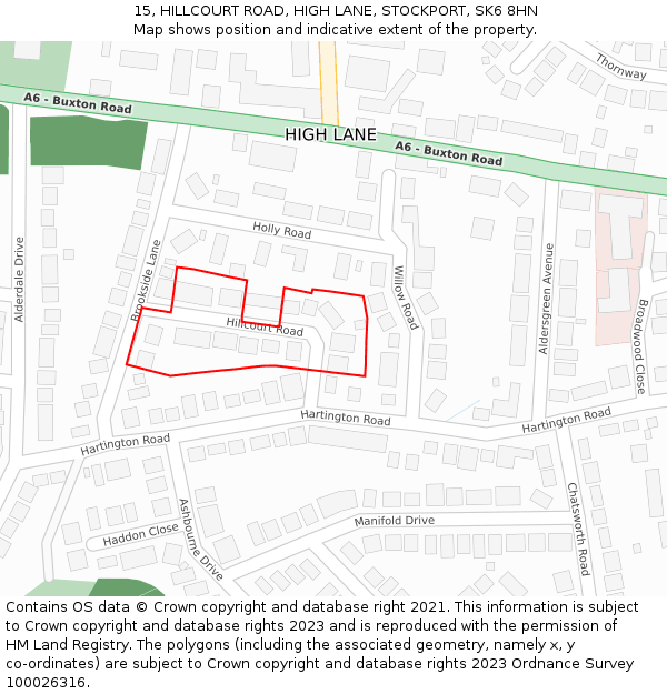 15, HILLCOURT ROAD, HIGH LANE, STOCKPORT, SK6 8HN: Location map and indicative extent of plot