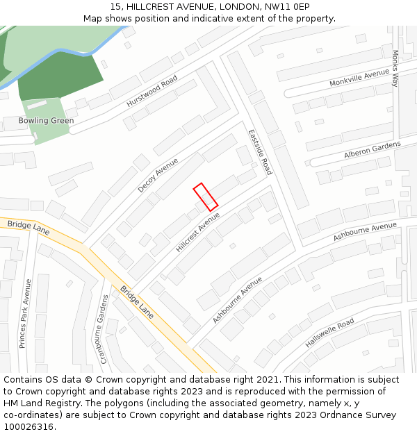 15, HILLCREST AVENUE, LONDON, NW11 0EP: Location map and indicative extent of plot