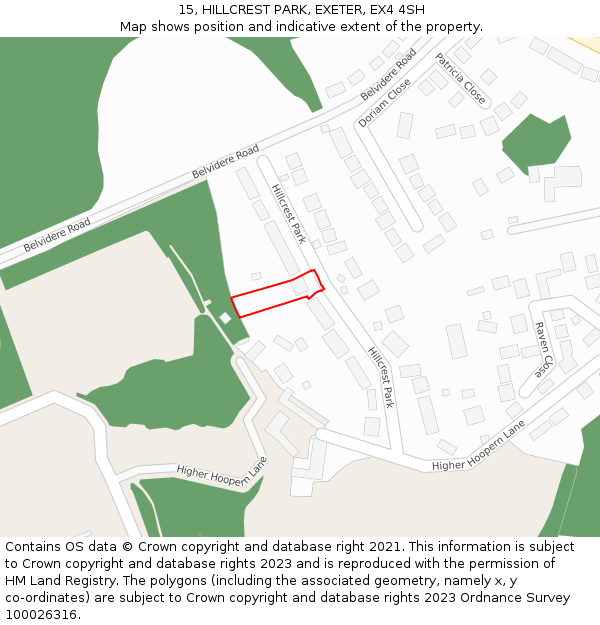 15, HILLCREST PARK, EXETER, EX4 4SH: Location map and indicative extent of plot