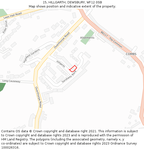 15, HILLGARTH, DEWSBURY, WF12 0SB: Location map and indicative extent of plot