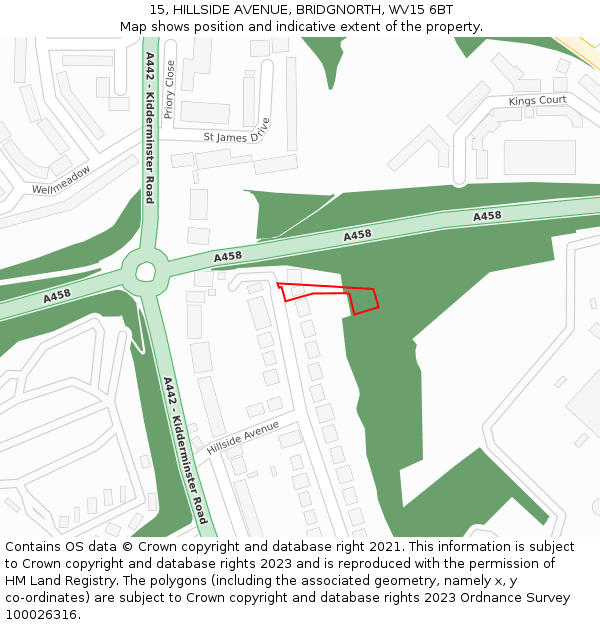 15, HILLSIDE AVENUE, BRIDGNORTH, WV15 6BT: Location map and indicative extent of plot