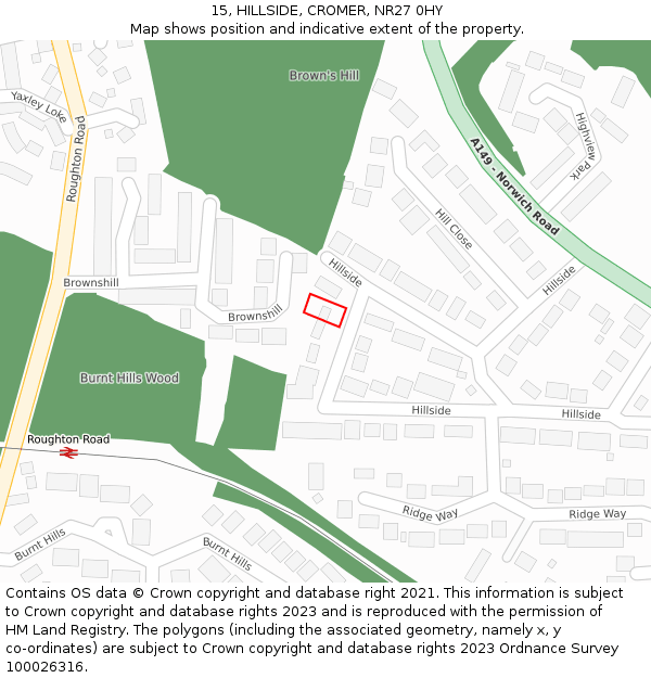 15, HILLSIDE, CROMER, NR27 0HY: Location map and indicative extent of plot