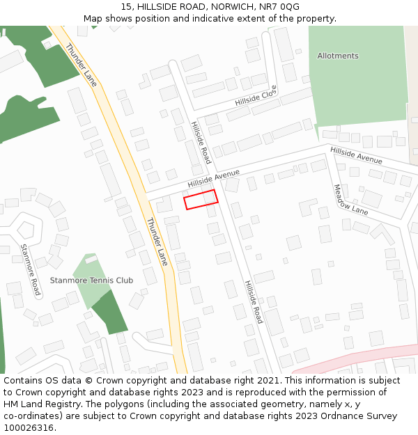 15, HILLSIDE ROAD, NORWICH, NR7 0QG: Location map and indicative extent of plot