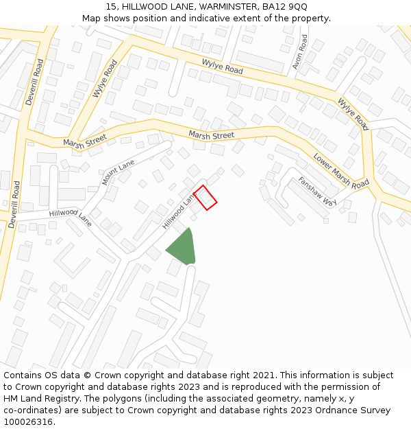 15, HILLWOOD LANE, WARMINSTER, BA12 9QQ: Location map and indicative extent of plot