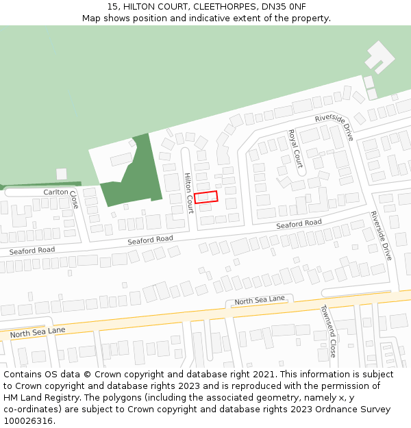 15, HILTON COURT, CLEETHORPES, DN35 0NF: Location map and indicative extent of plot