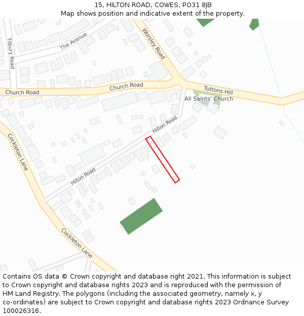 15, HILTON ROAD, COWES, PO31 8JB: Location map and indicative extent of plot