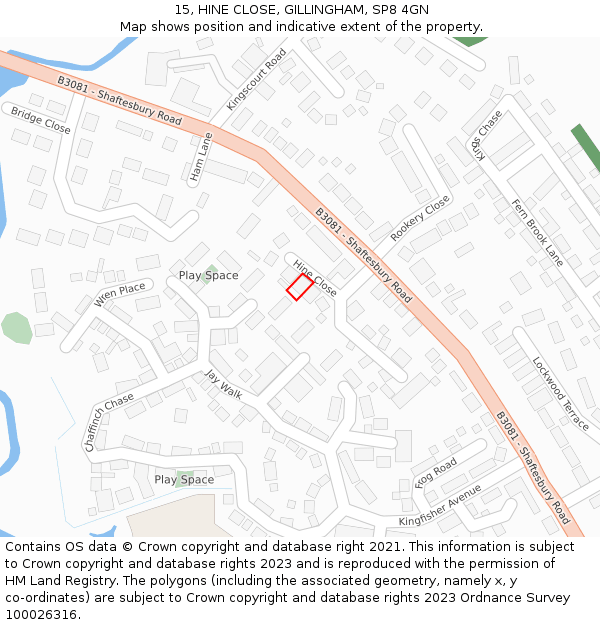 15, HINE CLOSE, GILLINGHAM, SP8 4GN: Location map and indicative extent of plot