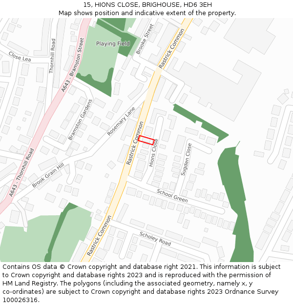 15, HIONS CLOSE, BRIGHOUSE, HD6 3EH: Location map and indicative extent of plot