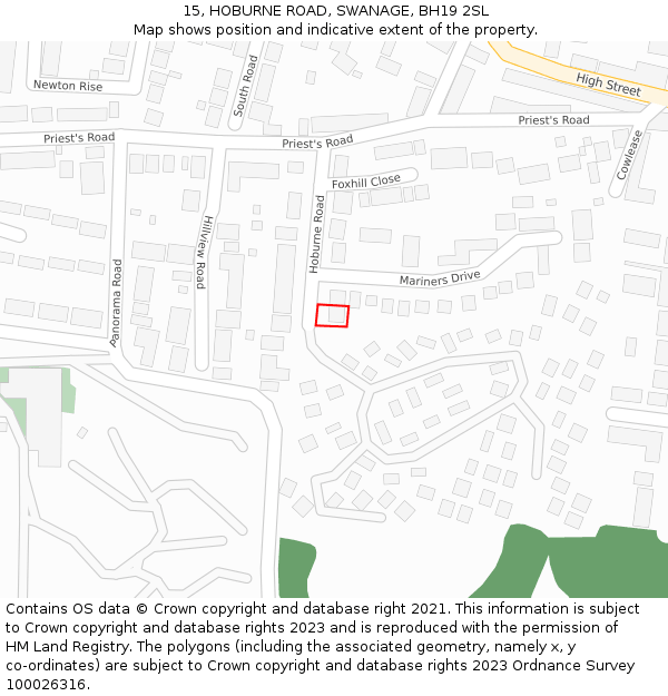 15, HOBURNE ROAD, SWANAGE, BH19 2SL: Location map and indicative extent of plot