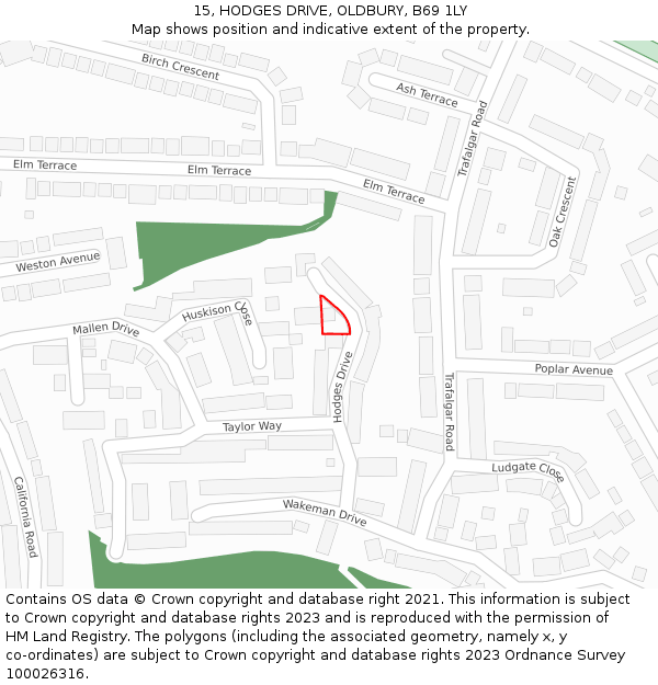 15, HODGES DRIVE, OLDBURY, B69 1LY: Location map and indicative extent of plot