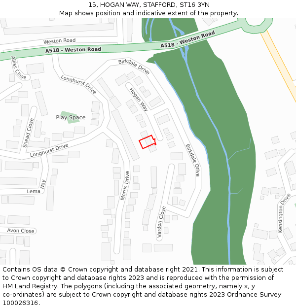 15, HOGAN WAY, STAFFORD, ST16 3YN: Location map and indicative extent of plot